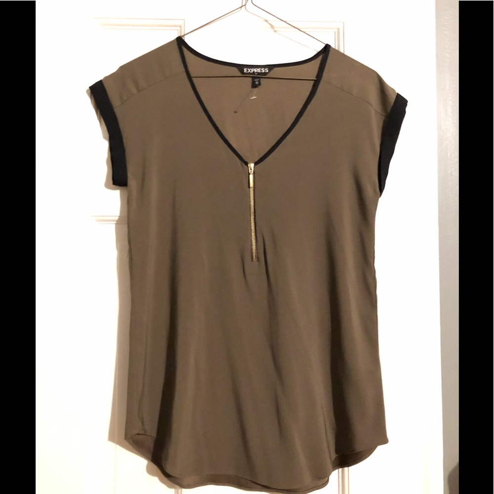 EUC Express Half-Zip Blouse in Olive/Army Green & Black; Size XS